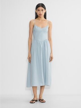 Aritzia Wilfred Influence Linen Midi Dress Light Blue Coastal Chic Vacation Sz 2